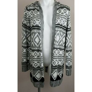 Pink Rose Gray Hooded Sweater Cardigan XL EUC